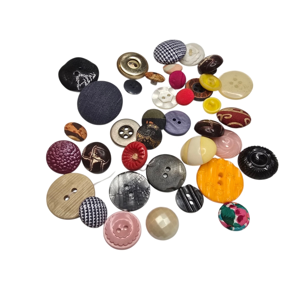 Bulk Vintage Mixed Button Lot 39 pc Variety Set Assorted Colors, Sizes, Textures